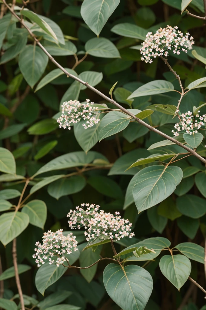 Its very beautiful timid branches are visible, brown-colored, turquoise white-colored, and small red flowers are visible. The plant looks very beautiful.






