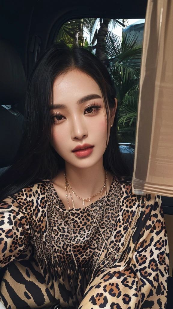 there is a woman sitting on a chair with a leopard print shirt, 3 0 years old woman, 30 years old woman, nivanh chanthara, photo taken in 2 0 2 0, profile portrait, mai anh tran, 2 , 2 9 years old old), south east asian with round face