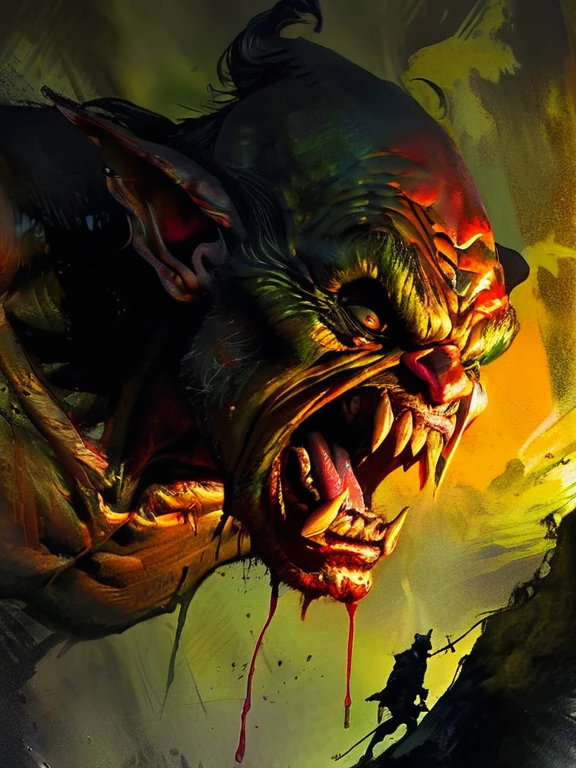 Charcoal and chalk drawings. colorful, sketch, chiaroscuro, darkness, ((best quality)), ((masterpiece)), RTX, 8k, HDR, film plot, watercolor, oil paints, bright saturated colors, Bernie Wrightson, Darek Zabrocki, Gabriele Dell'otto, Ai Yazawa, Aleksi Briclot,image of a scary and grungy goblin, caricature style, scream, dark aesthetics, illuminating light, full frame, action pose, provocative gesture, insane detail, intricate details, beautifully shot, sharp focus, 6perfect anatomy, best composition, high contrast, cinematic, best art, atmospheric, gloomy, grotesque