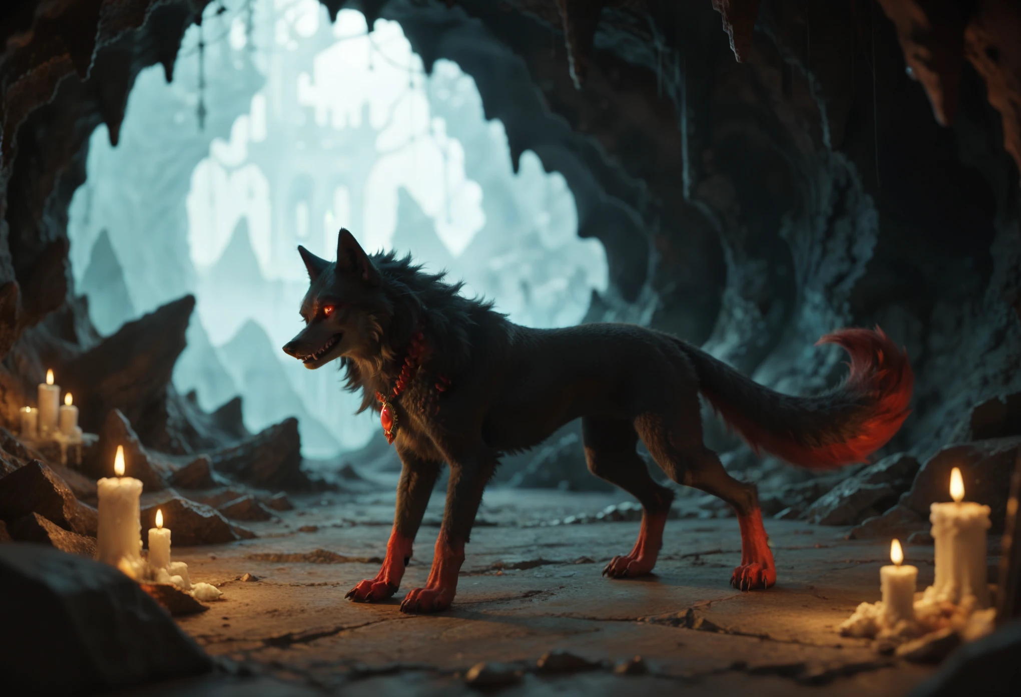 (zPDXL2), score_9, score_8_up, score_7_up, source_anime, 2d,
1woman,((adult)), (Wolfgirl:1.35), Full Body Portrait, Wolf Woman, Full Fur, Red Fur, Black Fur, Full Tail, Red Tail, Tail black, straight hair, hair with braid, a brooch in the hair, almond-shaped eyes, red eyes, intimidating smile, sinister look, pale skin, demonic clothing (black and red colored clothing), dark clothing, found in a cave , cave of the underworld,
AissistXLv2, unaestheticXL_bp5, SimplePositiveXLv2, zPDXL2 PonyXLV6_Scores