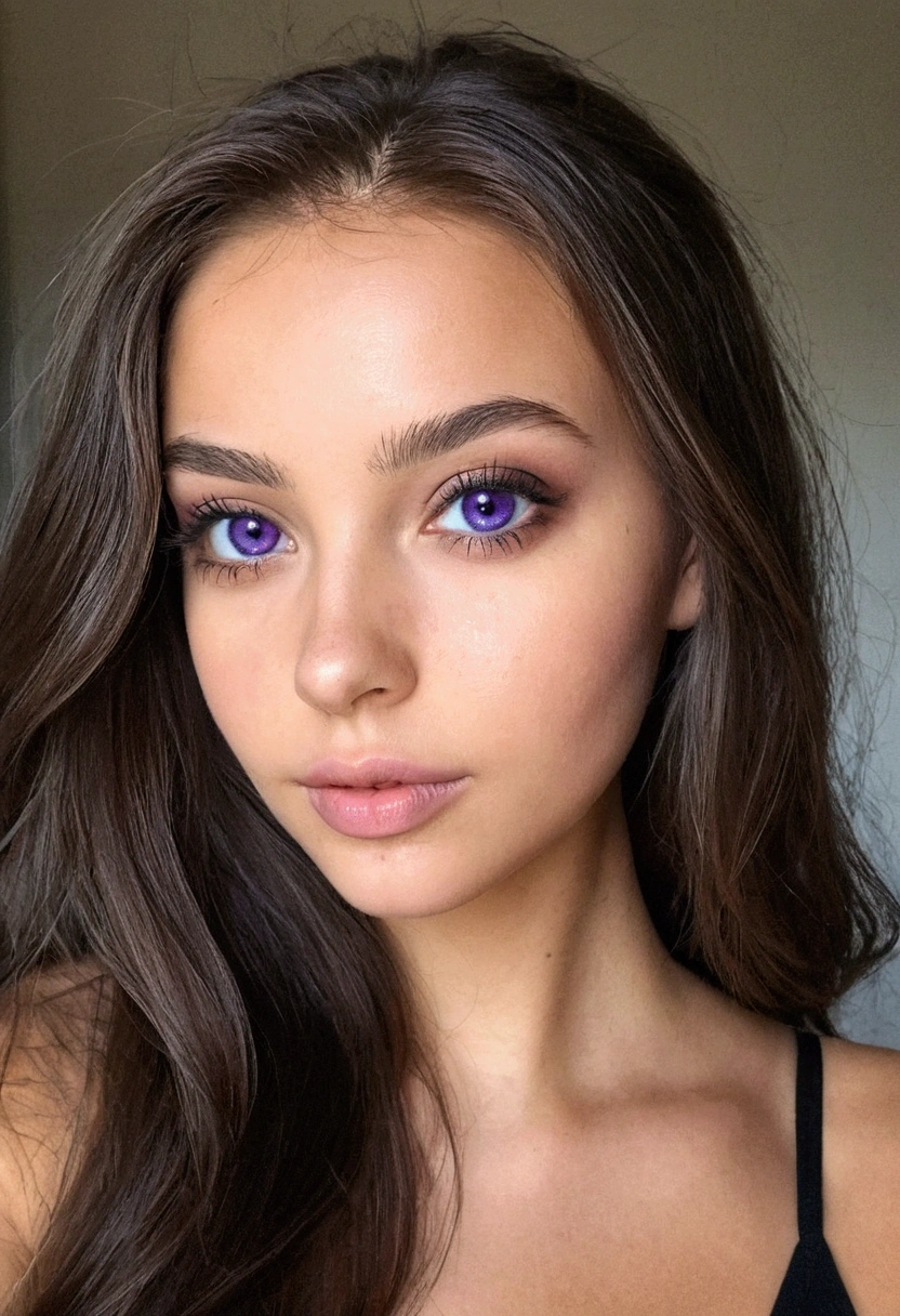 arafed, femme, à, vêtements noirs, fille sexy aux yeux bruns, portrait sophie mudd, cheveux bruns et grands yeux, selfie d&#39;une jeune femme, Yeux de chambre, violette myers, sans maquillage, maquillage naturel, regarder directement la caméra, Visage avec Artgram, Maquillage subtil, Superbe photo du corps entier, dans la chambre, clivage