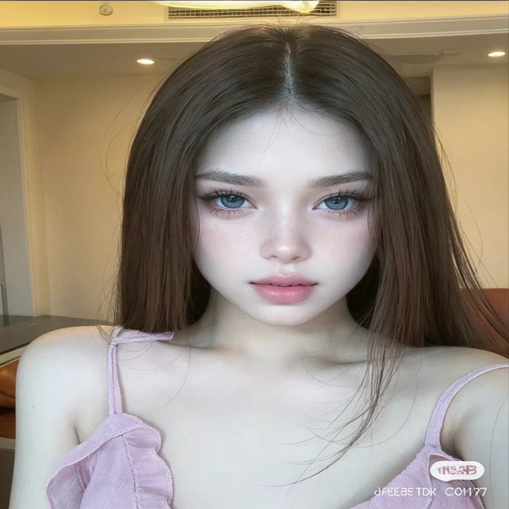 The girl in the image has long, voluminous, curly hair that cascades down her shoulders. Her hair is dark brown in color. She has a fair complexion and her makeup is quite distinctive, featuring soft pink lips and subtle eye makeup that enhances her large, light-colored eyes. She also has a freckled appearance on her face, either natural or created with makeup.
She is wearing a cozy, textured sweater in shades of pink, red, and orange, which appears to be made of a soft, fuzzy material. The sweater has a high neckline and long sleeves with thumb holes. Around her neck, she is wearing a beaded necklace with a green pendant that adds a playful touch to her look. Her overall style gives off a warm and whimsical vibe.3D. digital art. High definition, high contrast, high color saturation. dynamic lighting, intricate detail, cinematic. 3D cartoon studio.