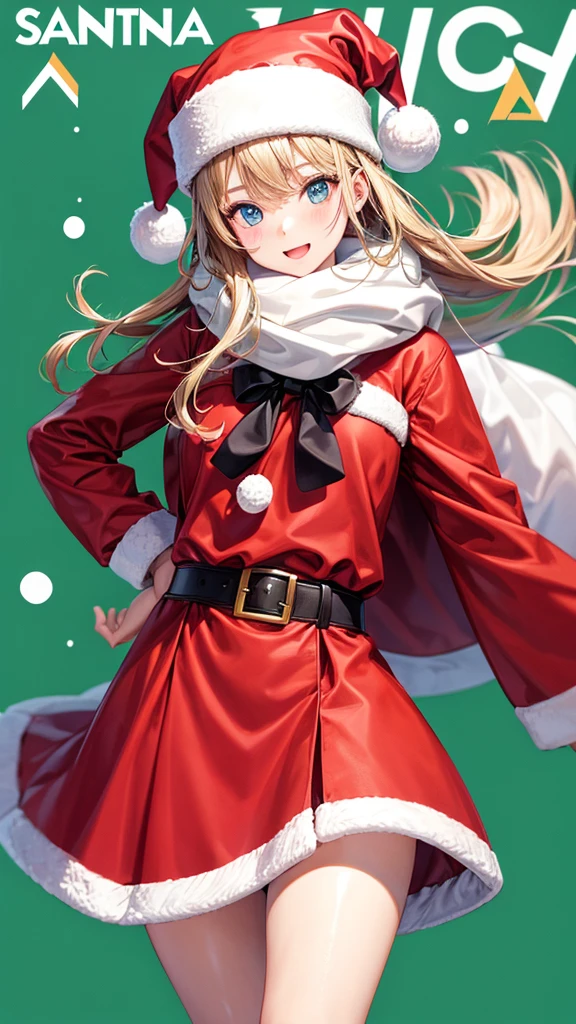 A girl dressed as Santa skiing