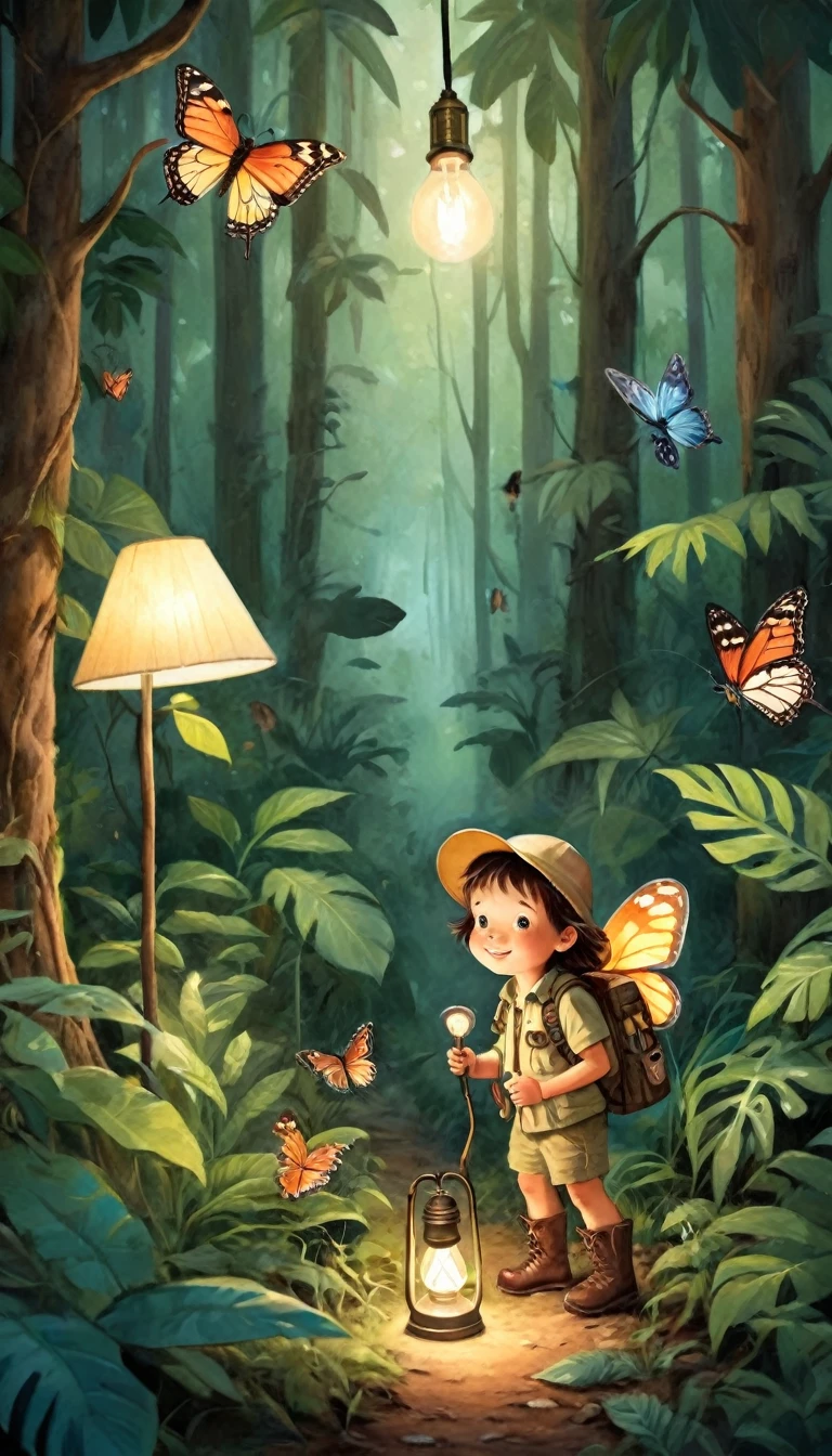 Little Jungle Explorer，adventurer，forest，Butterfly，lamp