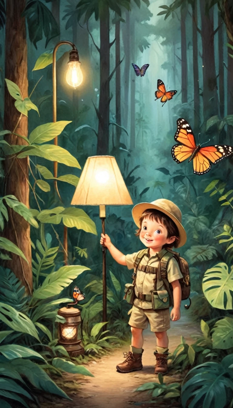 Little Jungle Explorer,adventurer,forest,Butterfly,lamp