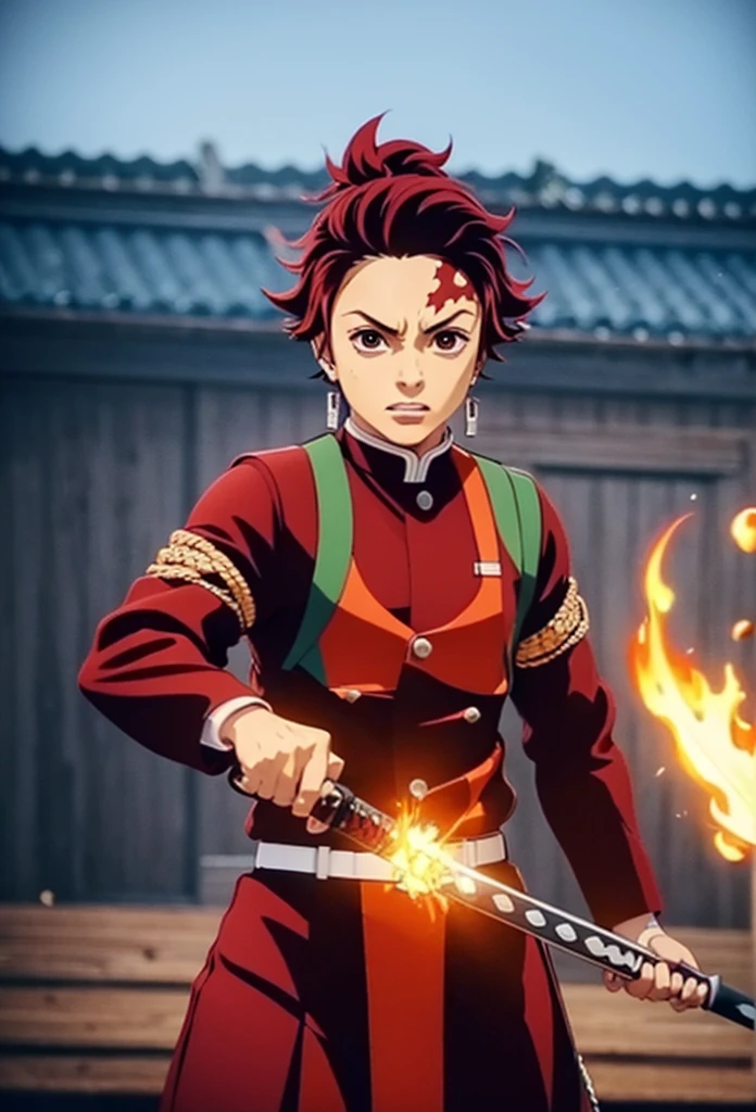 Kamado Tanjiro,Full Style,Ultra High Quality,Ultra High Resolution,Photograph 8K,Holding a Sword,Ultra Detailed 