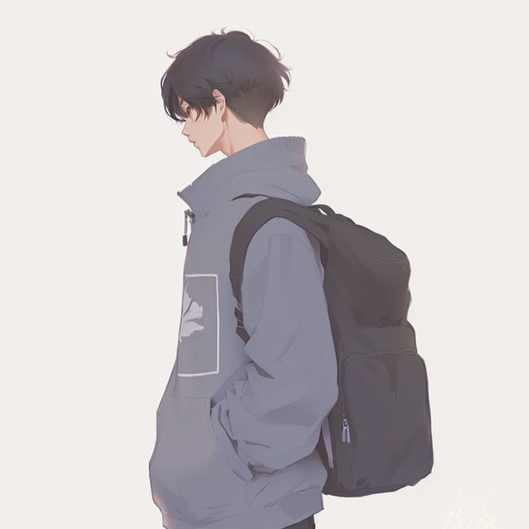Best Quality Masterpiece a drawing of a boy walking down a street,Anime Shōnen, Anime full body illustration, Style Anime, Male Anime Style, Young Anime Guy, In anime style, As an anime character, High quality anime art style, Mash Hair Black Hair