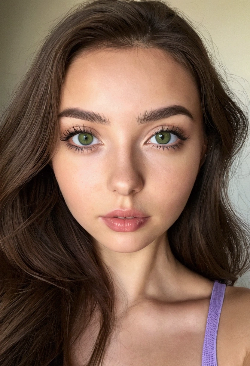 femme espagnol , fille sexy aux yeux vert, Ultra réaliste, minutieusement détaillé, portrait sophie mudd, cheveux bruns et grands yeux, selfie d&#39;une jeune femme, dans le canapé, violette myers, sans maquillage, maquillage naturel, regarder directement la caméra, visage avec artgram, maquillage subtil, buste de taille moyenne à grande, seins dégagés, selfie, nu, 32ème buste, café