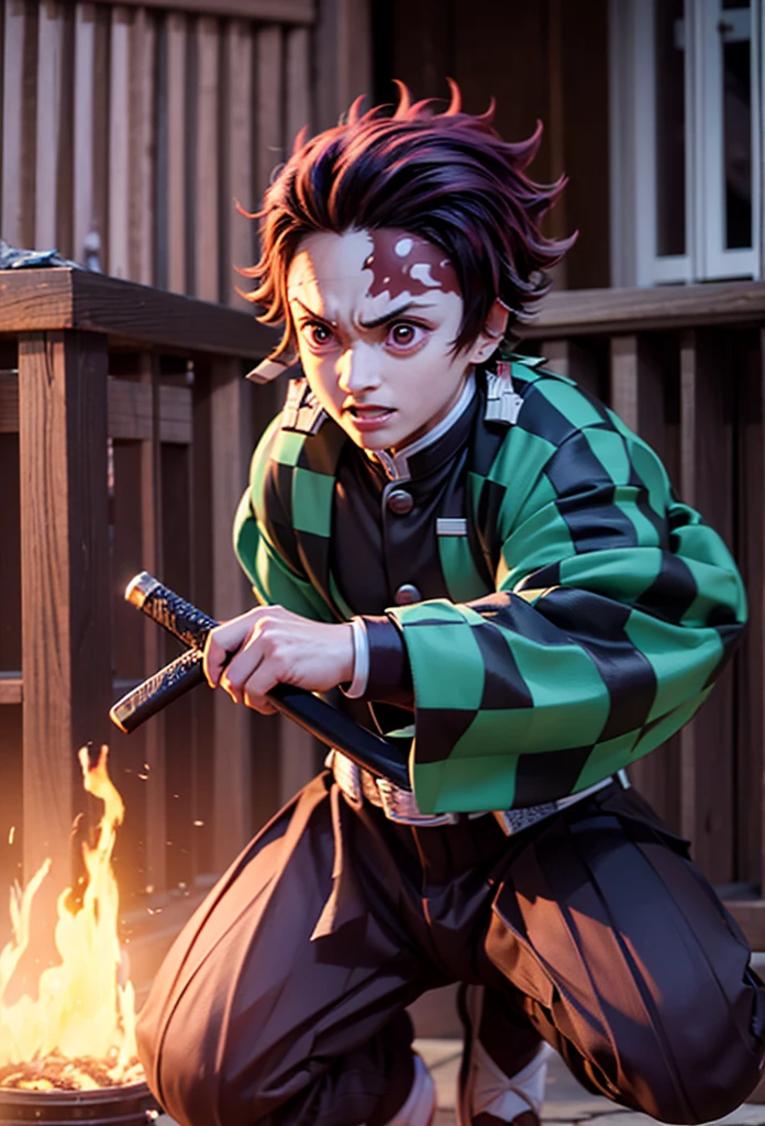 Kamado Tanjiro,(Kimetsu No Yaiba),Full Style,Ultra High Quality,Ultra High Resolution,Photograph 8K,Holding a Sword,Ultra Detailed 