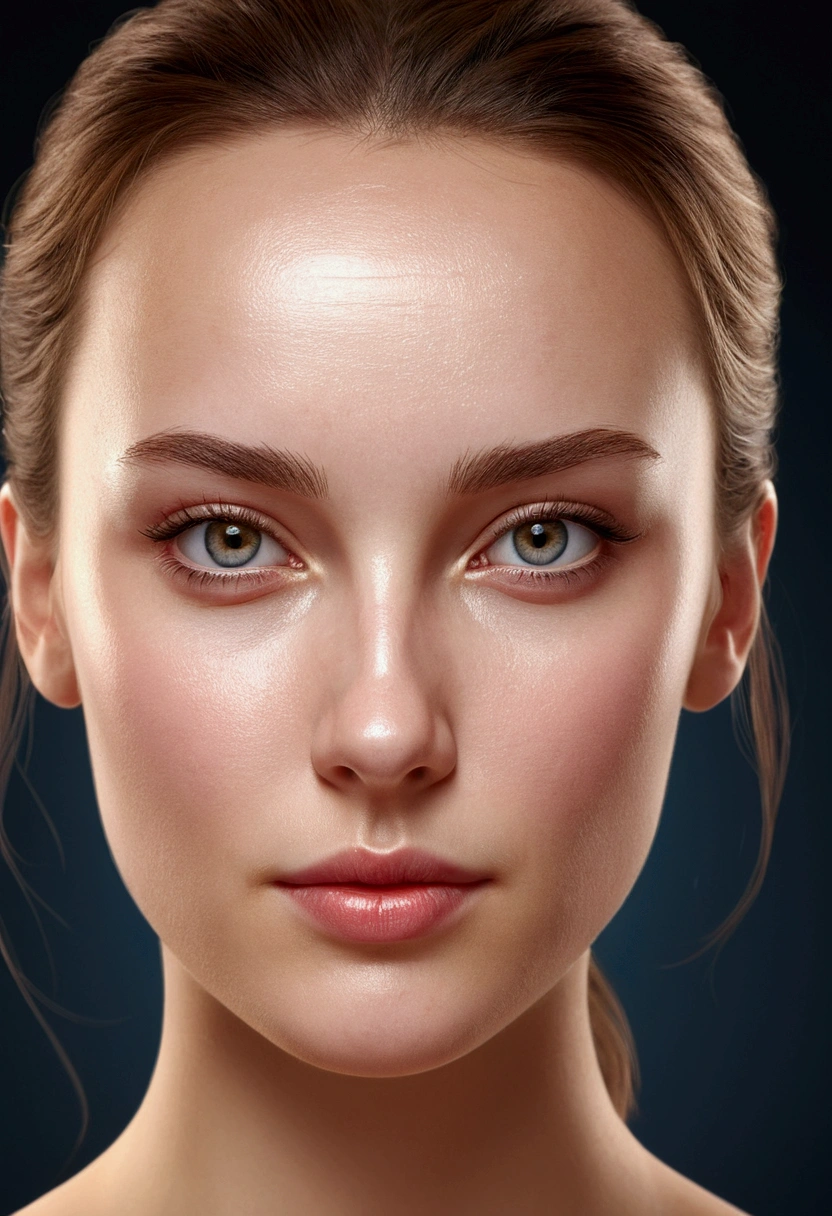 a white European girl with a very shiny forehead, extremely high quality, realistic, lights and reflections, shiny glares on forehead