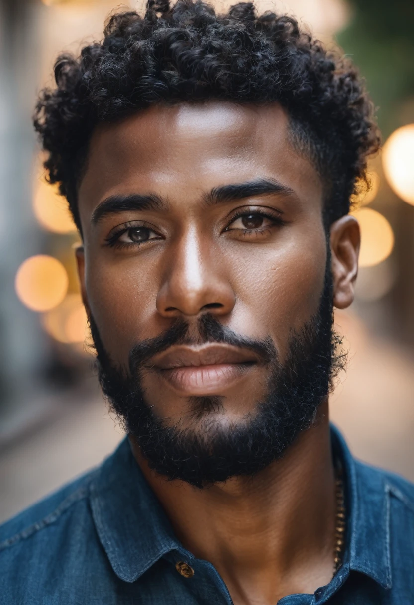 handsome black brazilian man, 60mm portrait, 70mm portrait, 50mm portrait, curly hair, medium portrait top light, medium portrait soft light, soft portrait shot in 8k, cinematic headshot portrait, cinematic portrait