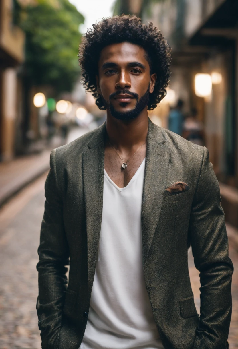 handsome black brazilian man, 60mm portrait, 70mm portrait, 50mm portrait, curly hair, medium portrait top light, medium portrait soft light, soft portrait shot in 8k, cinematic headshot portrait, cinematic portrait