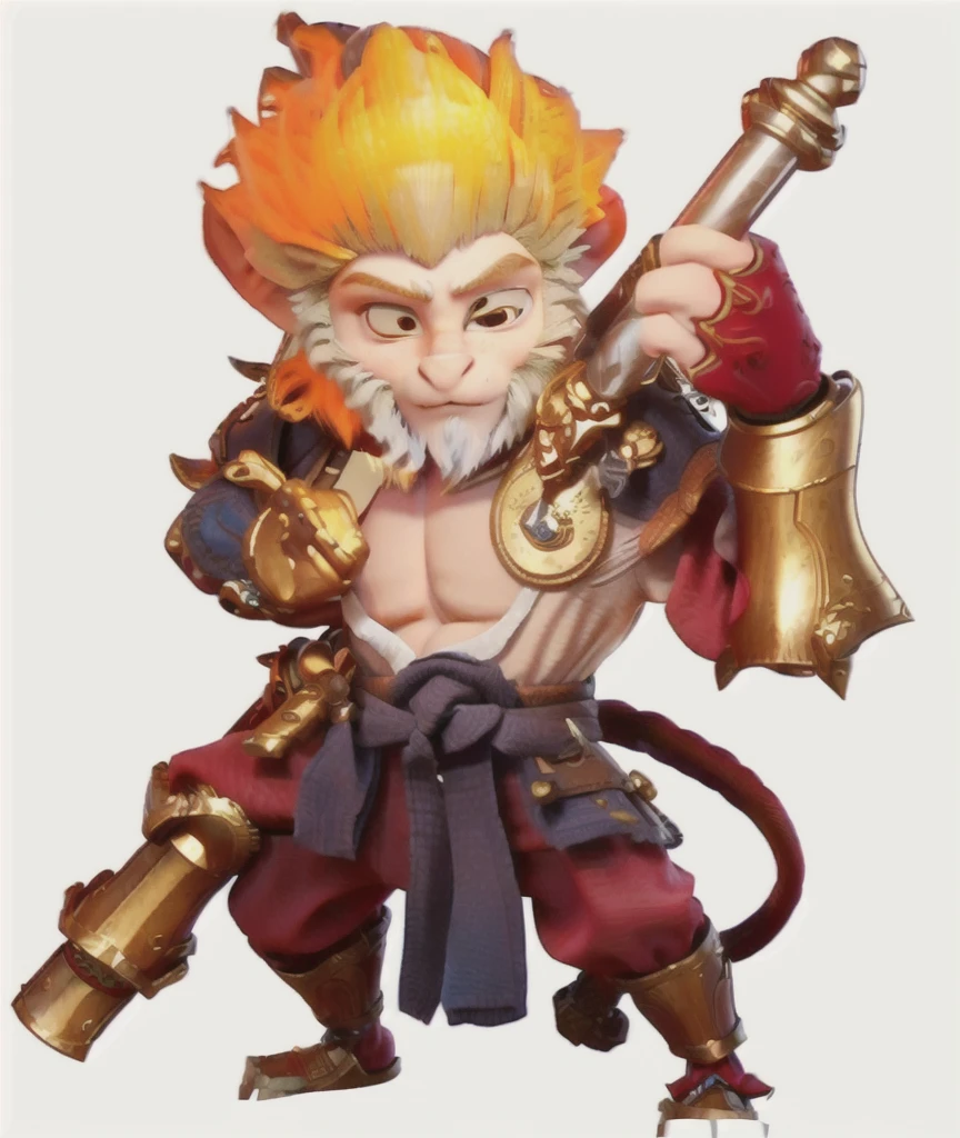 a cartoon image of a man with a sword and armor, sun wukong, wukong, monkey king, legendary god holding spear, selk ´ nam god of the sun, humanoid monkey fantasy race, ne zha from smite, asura from chinese myth, bian lian, fire lion, onmyoji, onmyoji portrait, lion warrior