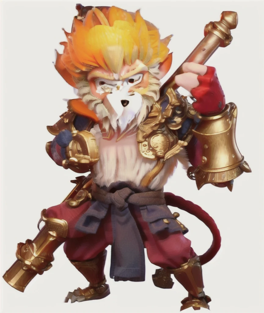 a cartoon image of a man with a sword and armor, sun wukong, wukong, monkey king, legendary god holding spear, selk ´ nam god of the sun, humanoid monkey fantasy race, ne zha from smite, asura from chinese myth, bian lian, fire lion, onmyoji, onmyoji portrait, lion warrior