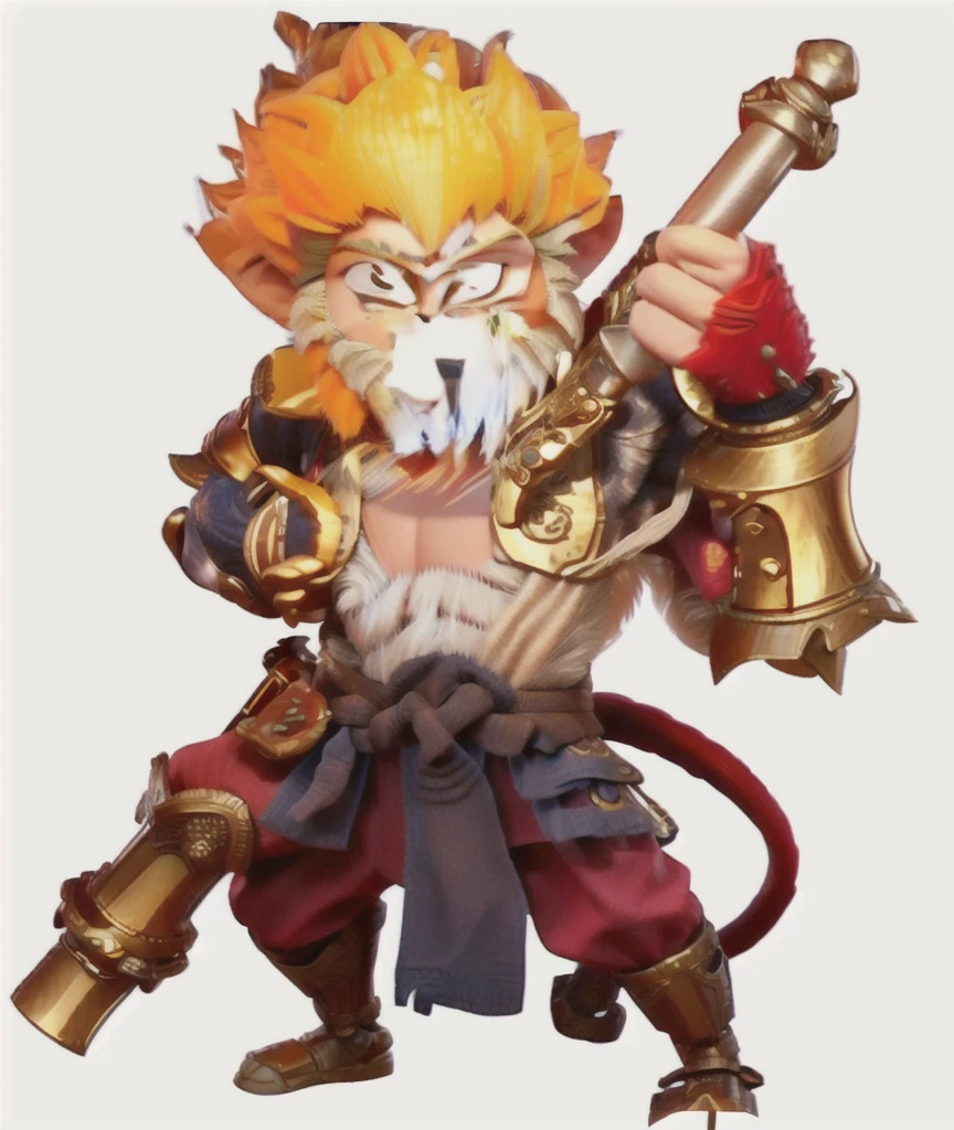 a cartoon image of a man with a sword and armor, sun wukong, wukong, monkey king, legendary god holding spear, selk ´ nam god of the sun, humanoid monkey fantasy race, ne zha from smite, asura from chinese myth, bian lian, fire lion, onmyoji, onmyoji portrait, lion warrior