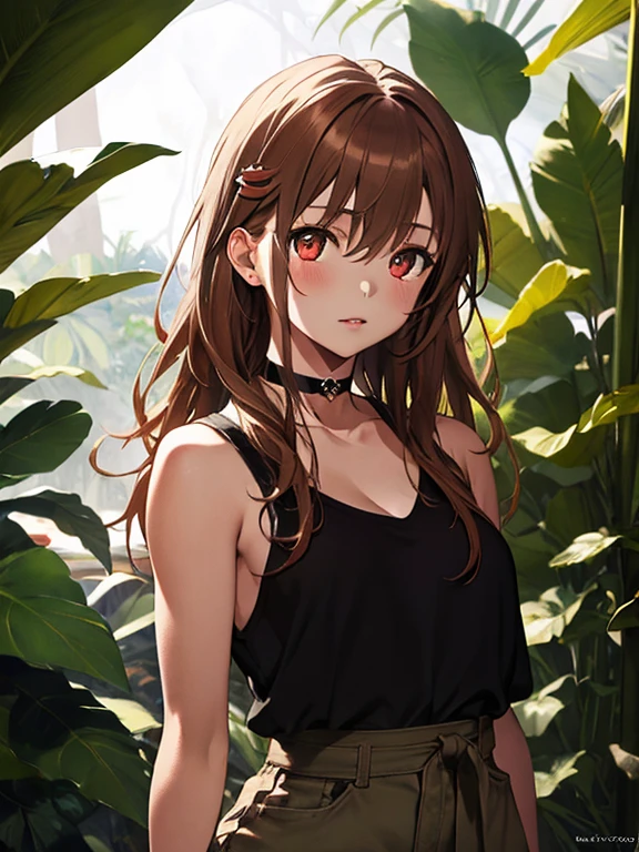jungle, Explorer Jungle Adventure, Misaka Mikoto, 1girl, black choker, uhd, retina, masterpiece, ccurate, anatomically correct, textured skin, super detail, high details, high quality, best quality, highres, 4K