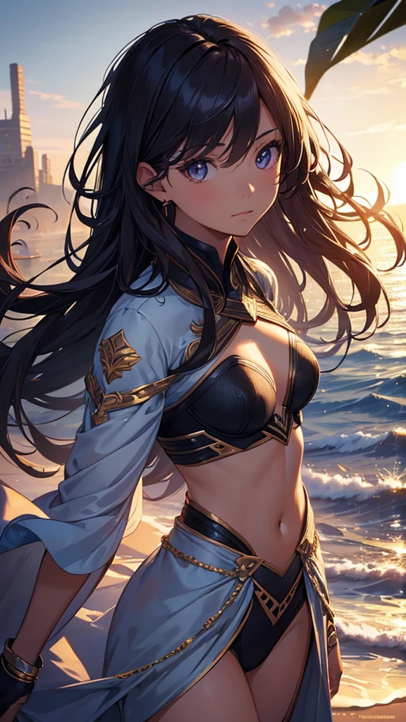 Morning glory themed art, ((Highest quality)), High resolution, 8k, Cinematic Light, High Contrast, Written boundary depth、Tropical、Healthy tanned skin、beautiful, Strong brilliance, Detailed Background, One Girl, cute, fine grain, Shining Eyes, Detailed Iris、