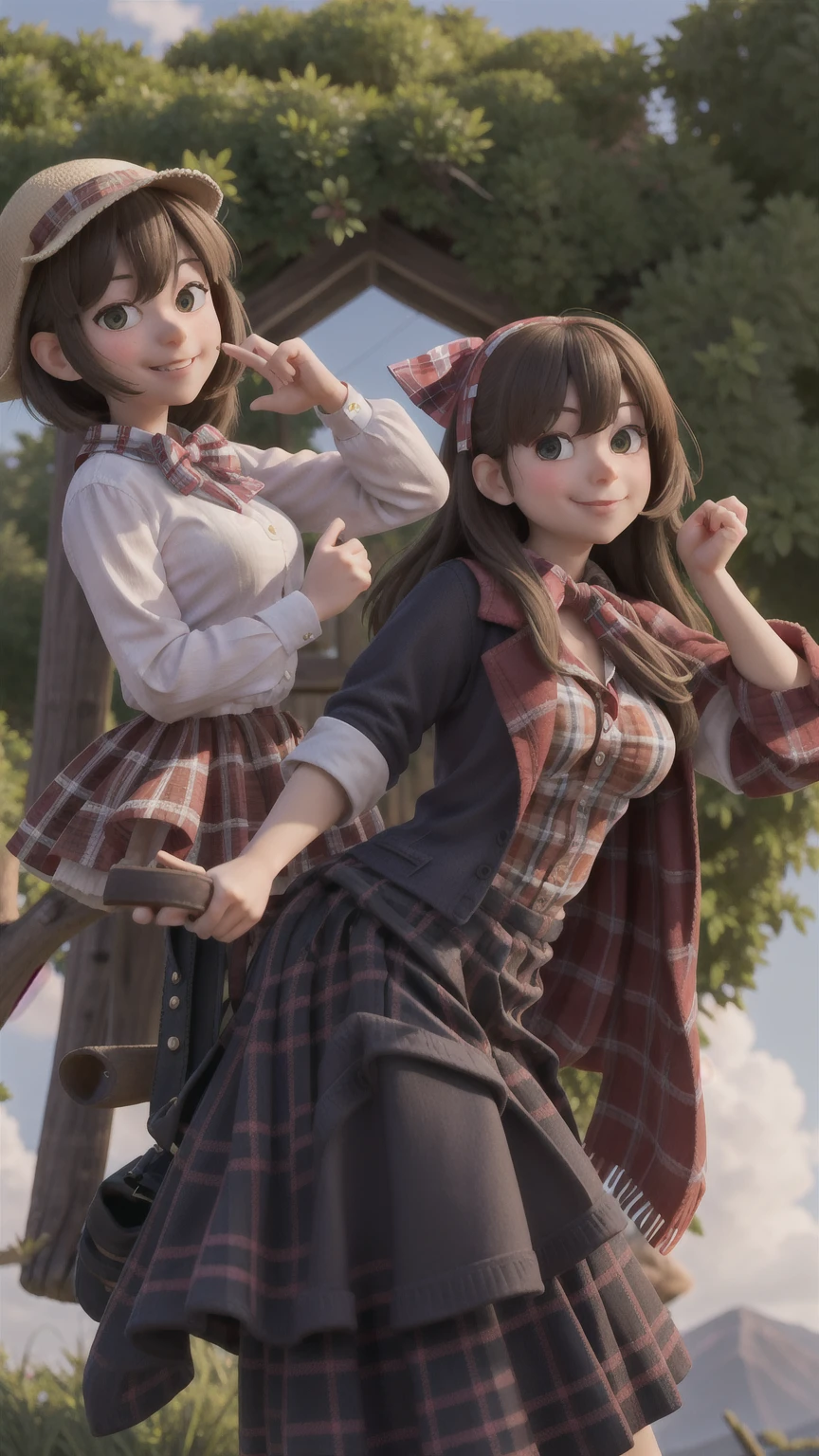 masterpiece, high quality best quality,1girl, bangs, beach, blue_sky, blush, bow, breasts, checkered, checkered_shirt, checkered_skirt, cloud, cloudy_sky, collarbone, day, envelope, giving, grass, hair_bow, heart, holding, holding_letter, horizon, incoming_gift, kazami_yuuka, leaning_forward, lens_flare, letter, light_rays, long_hair, looking_at_viewer, love_letter, mountain, mountainous_horizon, ocean, outdoors, plaid, plaid_background, plaid_bikini, plaid_bow, plaid_bowtie, plaid_bra, plaid_dress, plaid_headwear, plaid_jacket, plaid_legwear, plaid_necktie, plaid_neckwear, plaid_panties, plaid_pants, plaid_ribbon, plaid_scarf, plaid_shirt, plaid_skirt, plaid_vest, pov, shirt, skirt, sky, smile, solo, sun, sunbeam, sunlight, tree, unmoving_pattern