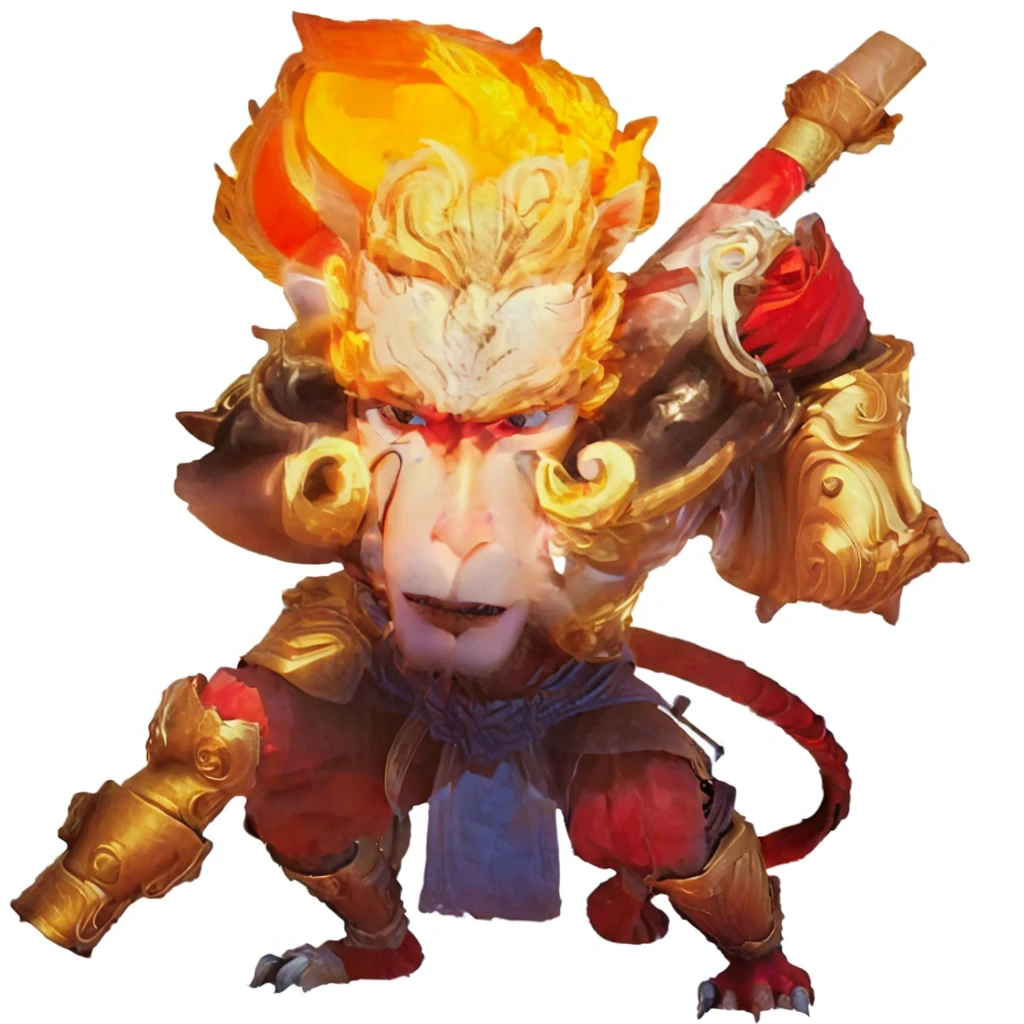 a visual 3 dimension image of a man with a sword and armor, sun wukong, wukong, monkey king, legendary god holding spear, selk ´ nam god of the sun, humanoid monkey fantasy race, ne zha from smite, asura from chinese myth, bian lian, fire lion, onmyoji, onmyoji portrait, lion warrior, realistic, 3d, ULTRA QUALITY, BEST SMOOTH, AI generative, monkey god