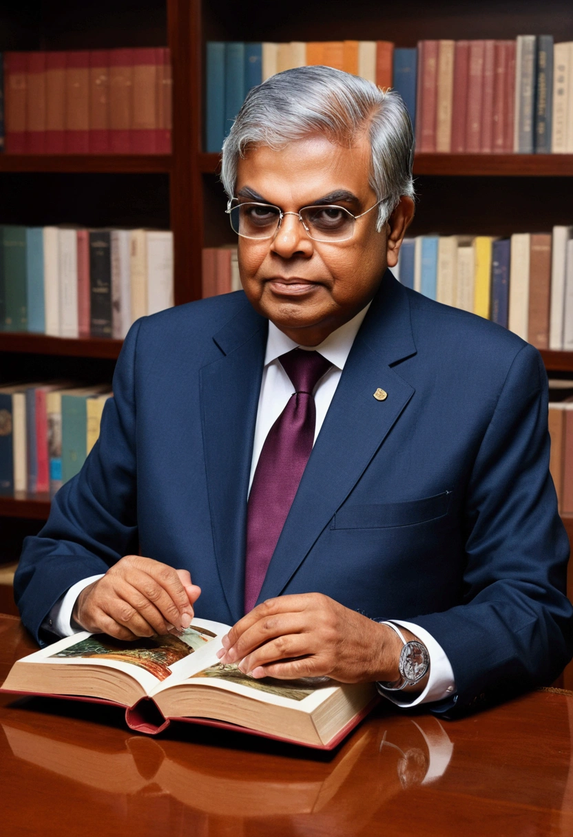 ((Masterpiece, Best quality, high resolution)),sri lankan president Ranil wickramasighe,The scholar,A calm look,looking at book,Research,Handsome,midlle age,anime style art