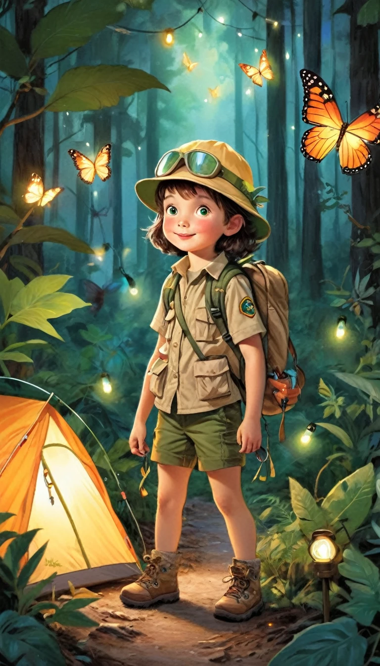 Little Jungle Explorer，adventurer，forest，Butterfly，camping lights