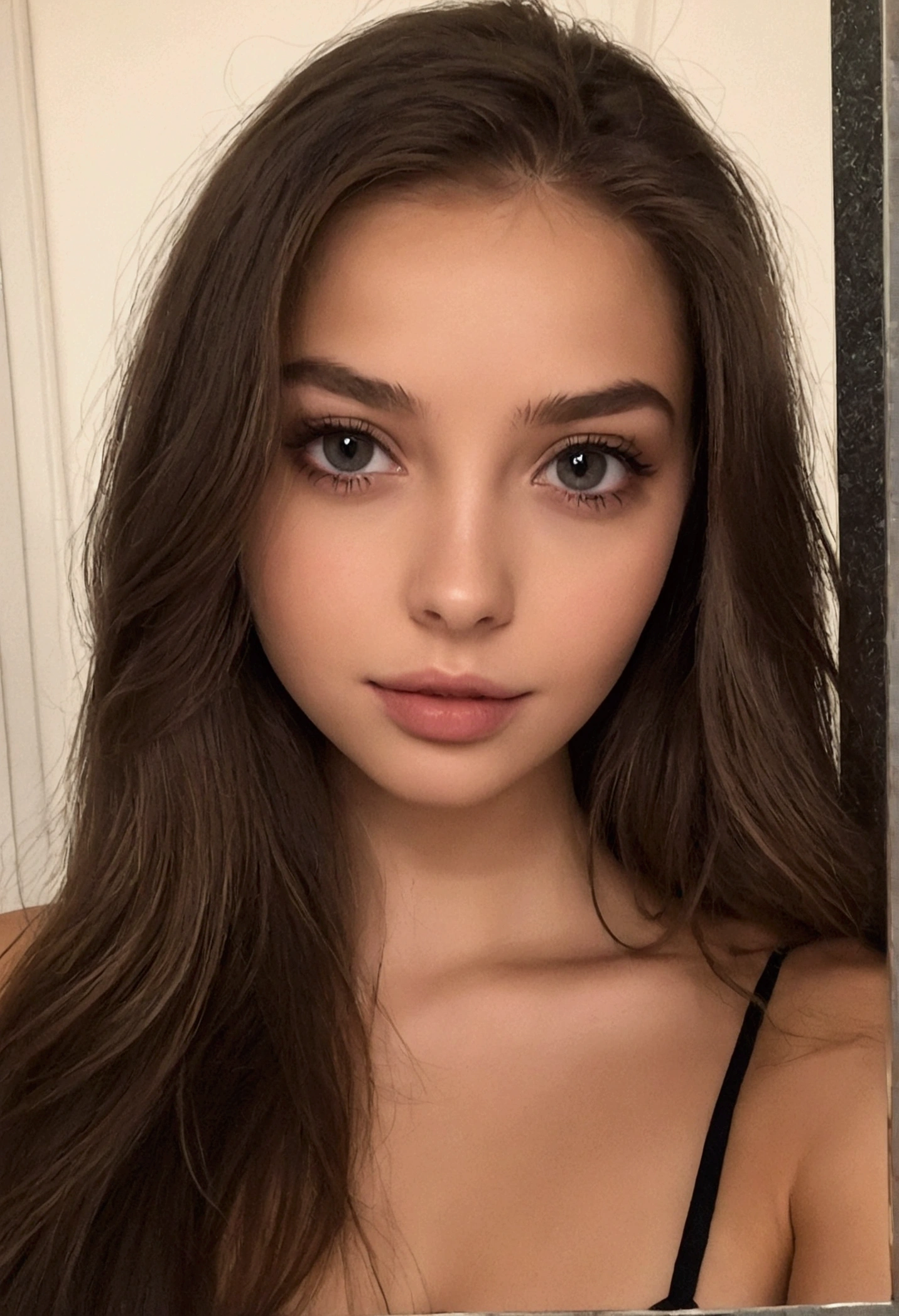 Femme Arafed en robe de soirée, boîte de nuit, fille sexy aux yeux bruns, portrait sophie mudd, cheveux bruns et grands yeux, selfie d'une jeune femme, Yeux de chambre, sans maquillage, maquillage naturel, regarder directement la caméra, Visage avec Artgram, Maquillage subtil, Superbe photo du corps entier,