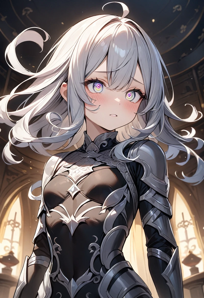 (masterpiece, top quality, very aesthetic, 4k、illustration), intricate detail, 1girl,Standing 、(upper body)、clear face、(Swirling eyes:1.3)、,
Cute 、Random Hair Color、,middle hair,sidelock ,Random Color　eyes、ninjaarmor clothes、small breasts、Slim 、