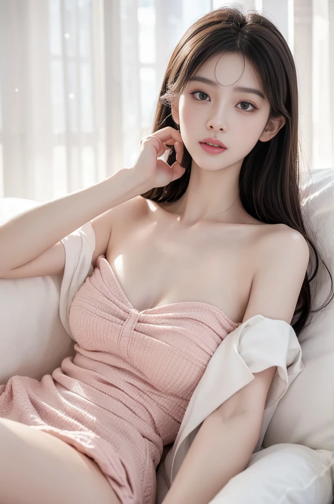 (high details:1.4)、(surrealism:1.4)、(soft lighting:1.05)、32,000、1 woman、realistic lighting、face lighting、ray tracing、(brightened light:1.2)、(improve quality:1.4)、(Realistic textured skin of the highest quality:1.4)、original photo, lifelike, full body woman love, bed, soggy, big bust, stylish hairstyle, pale skin, black eye, pink lips, (Beloved), (:1.1), ~Through, detailed background, detailed face, delicate eyes, good hair, Anatomically correct body, elastic skin, make up, masterpiece
