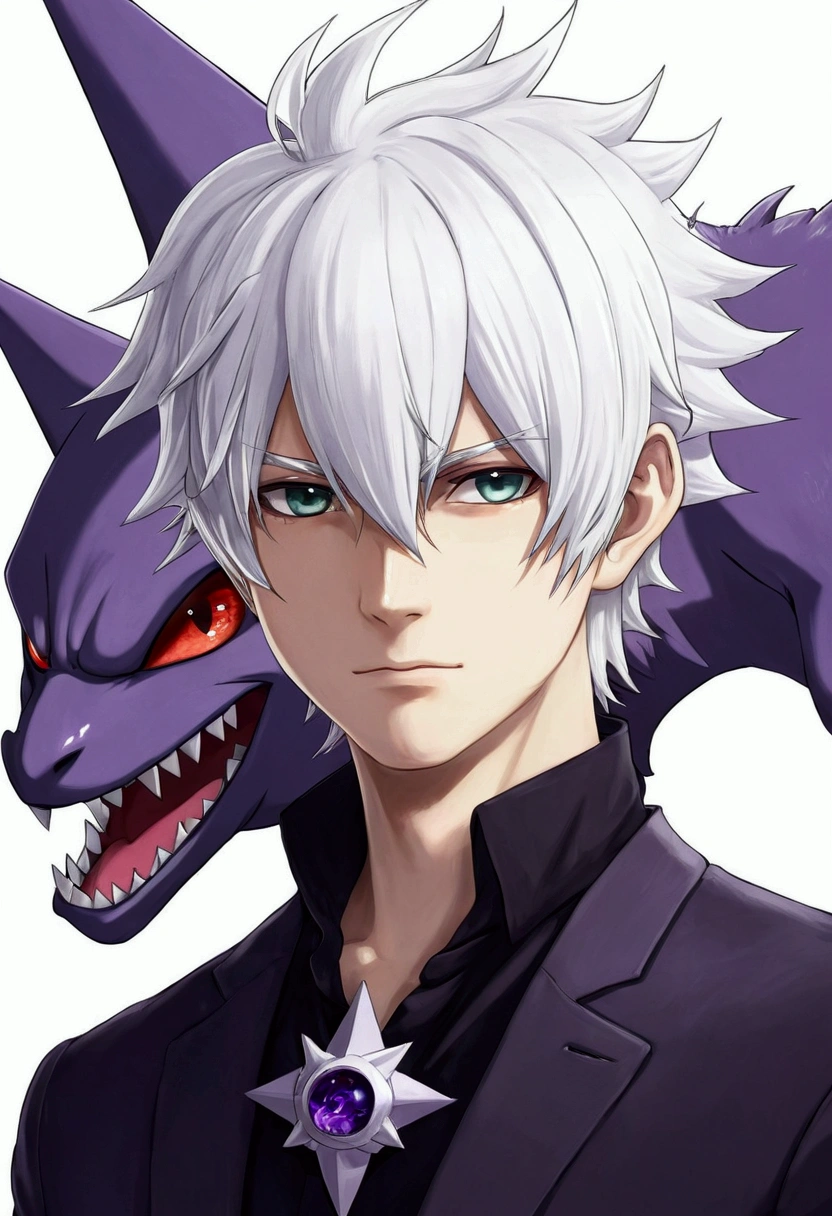 White hair anime boy and Gengar