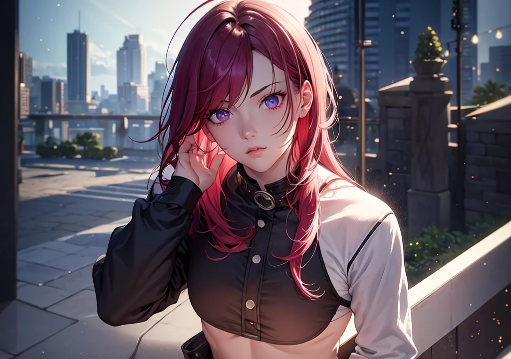 Masterpiece ,best quality , high resolution , ultra detail , colorful , soft light , (side view:0.9) , (glowing eyes , ultra detail eyes , perfect face , ultra detailed hair and face) , (1 girl solo:1.38) , (sunglasses, eyeweard on head, purple hair , purple eyes , neck-ribbon) , (bare shoulder , sweater , denim microshort , bow , chocker , belt) , (standing:1.24) , (sagging Neckline, low cut) , (cleavage:1.3) , (medium breast:1.3) , (both hands behind back:1.35) , ( full face blush , shy , (frown:1.2) , (width open mouth:1.25)) , (indoor, home , (night , dark , midnight , moonlight) , table , foods plate on table , candle )