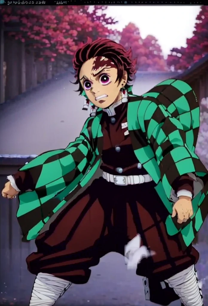 Kamado Tanjiro,(Kimetsu No Yaiba),Full Style,Ultra High Quality,Ultra High Resolution,Photograph 8K,Holding a Sword,Ultra Detailed ,Demon Hunter Suit