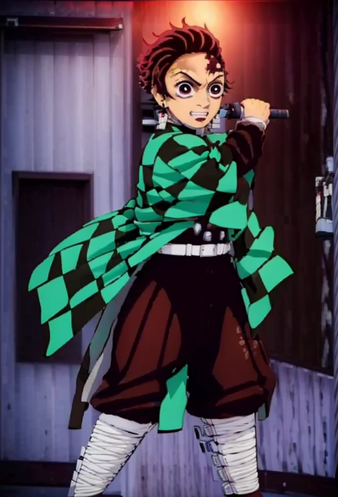 Kamado Tanjiro,(Kimetsu No Yaiba),Full Style,Ultra High Quality,Ultra High Resolution,Photograph 8K,Holding a Sword,Ultra Detailed ,Demon Hunter Suit