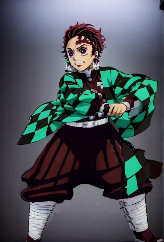 Kamado Tanjiro,(Kimetsu No Yaiba),Full Style,Ultra High Quality,Ultra High Resolution,Photograph 8K,Holding a Sword,Ultra Detailed ,Demon Hunter Suit