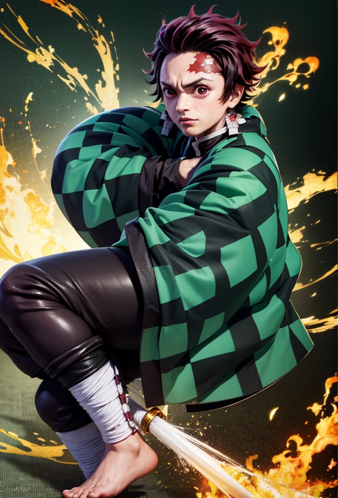 Kamado Tanjiro,(Kimetsu No Yaiba),Full Style,Ultra High Quality,Ultra High Resolution,Photograph 8K,Holding a Sword,Ultra Detailed