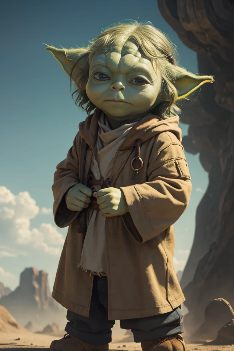 short yoda with a full head of shaggy thick hair