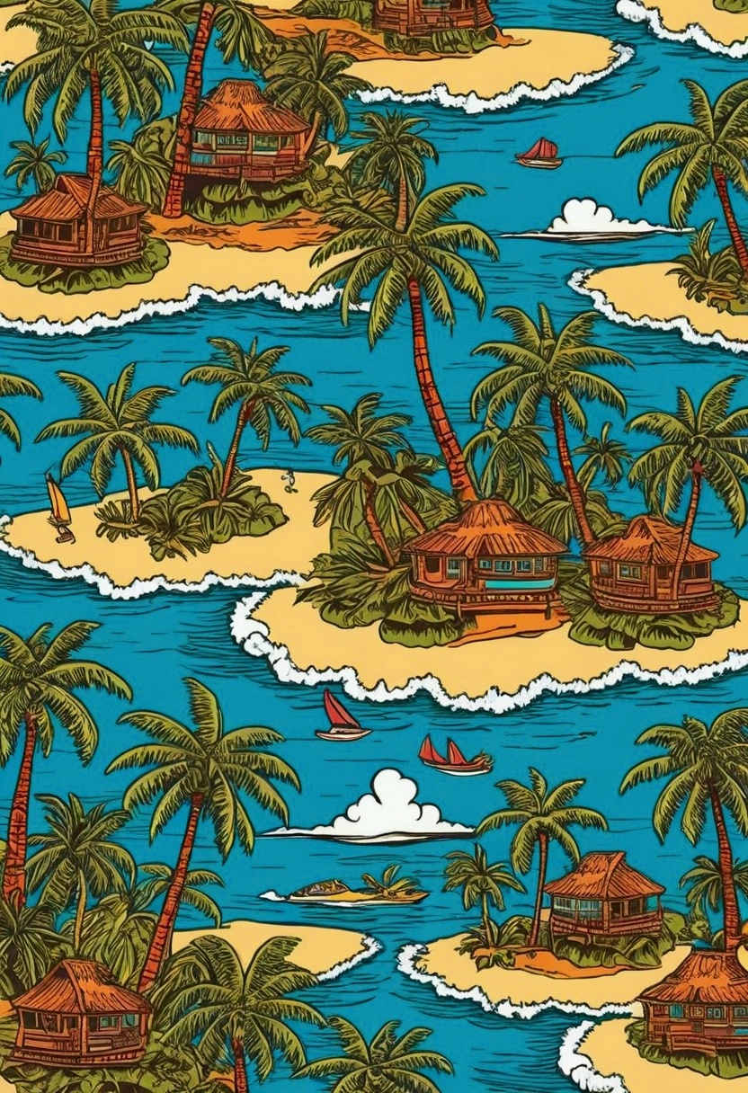 Hawaiian shirt coconut tree island pattern