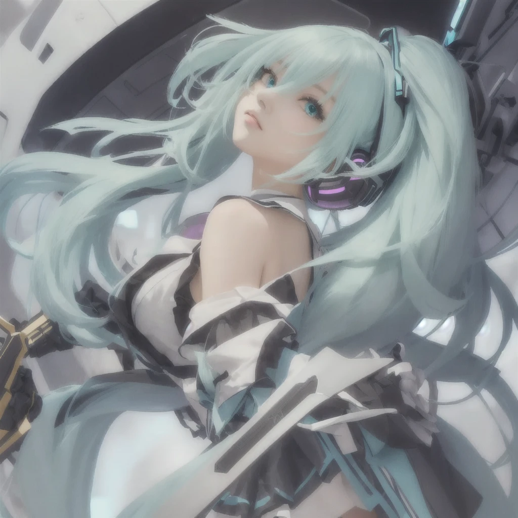 Anime girl with long green hair and blue eyes with sword, Best anime 4k konachan wallpaper, Anime Art Wallpapers 8K, anime art wallpaper 4k, anime art wallpaper 4k, Mikudayo, anime wallpaper 4k, anime wallpaper 4k, Anime Style 4k, Turquoise hair anime girl, 4k anime wallpaper, ゼロチャンアートLet's start with a base illustration of a young female character.
Adjust the hair color to Hatsune Miku's iconic turquoise blue.
Style the hair to be very long, reaching below the waist, in twin tails. Ensure the twin tails are evenly balanced and neatly wrapped at the top.
Give the hair a glossy appearance and a slightly voluminous texture.
Create a youthful and cute facial expression with large, expressive eyes. The eye color should be a bright shade of blue.
Give her a characteristic slim and body frame.
Remove the distinctive outfit consisting of a sleeveless top, tie, and pleated skirt. Include shades of teal and black in the color scheme.
Include signature accessories such as a futuristic headset, microphone, and detachable sleeves.
Optionally, add knee-high boots or thigh-high socks in matching color tones.
Provide a background that complements the aesthetic, such as a futuristic cityscape or a concert stage with colorful lights.
Please note that due to the complexity of the instructions, it may be challenging for an AI to accurately generate an image based on the exact specifications provided.
Please draw it in a sketch-like style, resembling an idea sketch.
A drawing that looks like it was done with a pencil. A picture drawn in a messy manner. A drawing done with hesitation.Soft Joints - Dancer's Joints - Twisting the Hips Dramatically - No Use of Black in Outlines - Pink Illumination - Lowered Gaze - Slender Eyes - Puffy Cheeks - Visible Abdominal Skin - Hair Color is Aqua - Hair Doesn't Turn Green - Employing Light Pastel Colors for Outlines.