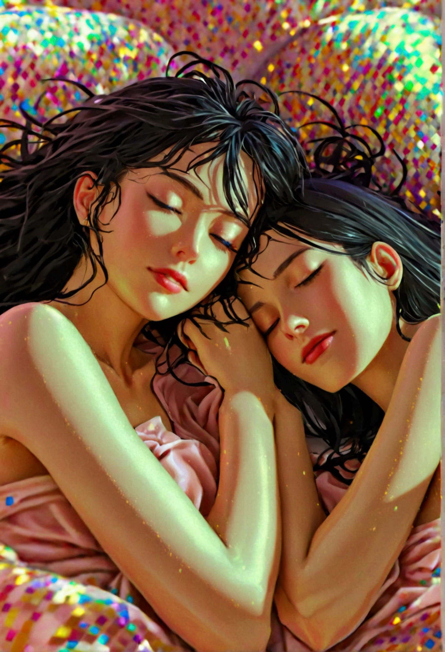 2 womens without clothes sleeping and show full body 