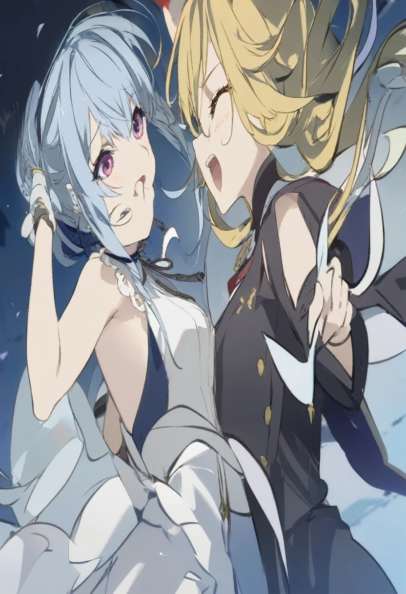 anime characters in uniform are hugging and kissing in the sky, rimuru and milim, detailed key anime art, rimuru tempest, cushart krenz key art feminine, from the azur lane videogame, screenshot from the anime film, official artwork, girls frontline cg, cushart, violet evergarden, official art, anime key art