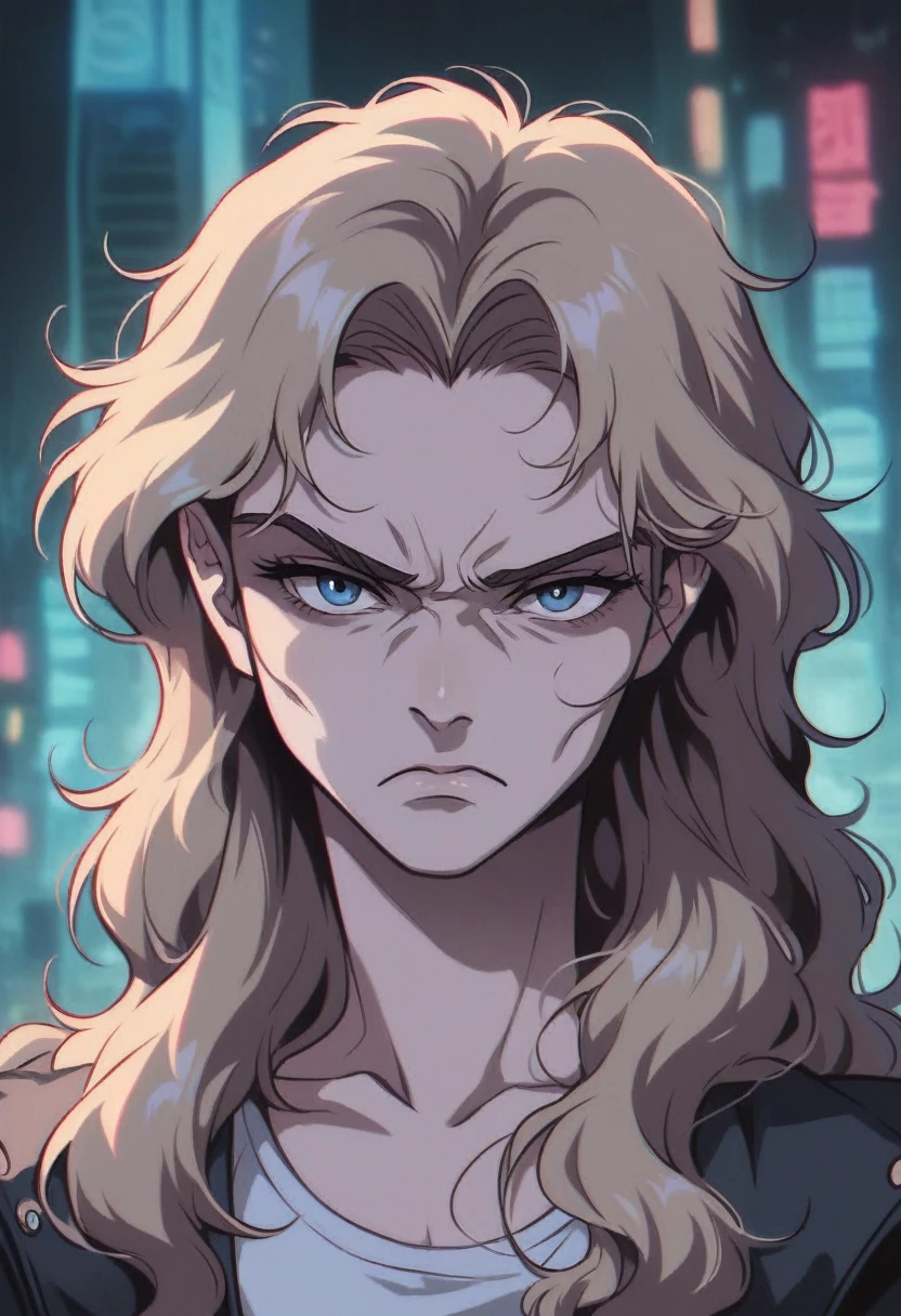 masterpiece, Best quality, realistic, 1 person, quiet and charming young man, bonny, 20 years, serious, closed mouth, extremely detailed face, cold, ((dark gray blue eyes)), ((fluffy blonde hair)), accurate, detailed, ((city))