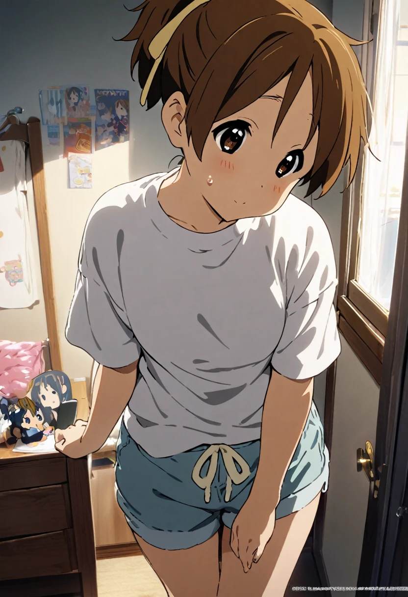 1girl, hirasawa ui, k-on!,shirt,shorts,room,masterpiece, best quality, absurdres,