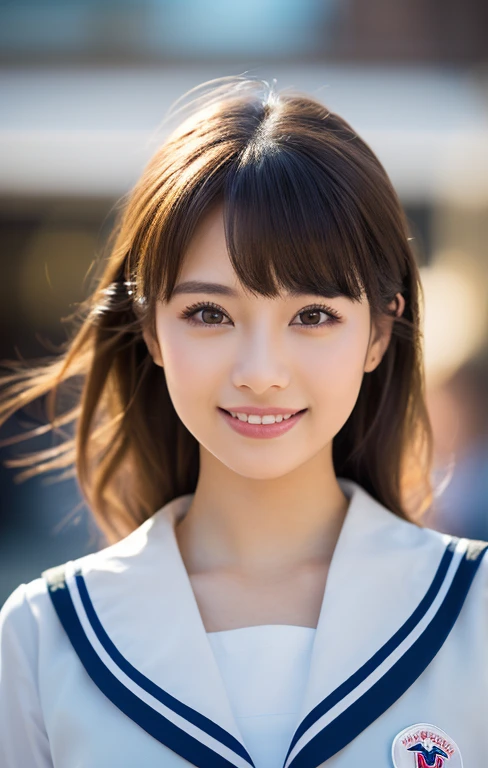 (high quality, masterpiece, 8k, (masterpiece, photorealistic:1.5), (masterpiece, ultra high resolution:1.5), (masterpiece, best quality, ultra-detailed:1.5), beautiful girl, 1girl, beautiful detailed eyes, beautiful detailed lips, extremely detailed face, long eyelashes, full body, kind smile, japanese sailor uniform, convenience store, intricate details, natural lighting, soft shadows, vibrant colors, elegant pose, cinematic composition, highly detailed, award winning, stunning, breathtaking, flawless)