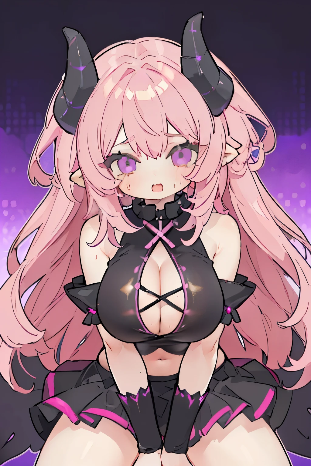 (((One Girl,Transparency,,Pink Wolf Hair))),
((Huge breasts,Giant horns,Devil's Tail)),
Black wet idol costume,Wet mini skirt,Big thighs,Sweating profusely,Large amount of steam,
lure,first round,Purple string,Love scene,Squat,Spread your legs wide,front,