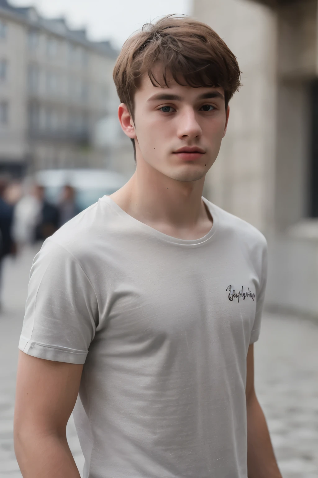 ((best quality)), (detailed), man, 22ans, realistic, background blur, dehors, Holidays, natural, t-shirt