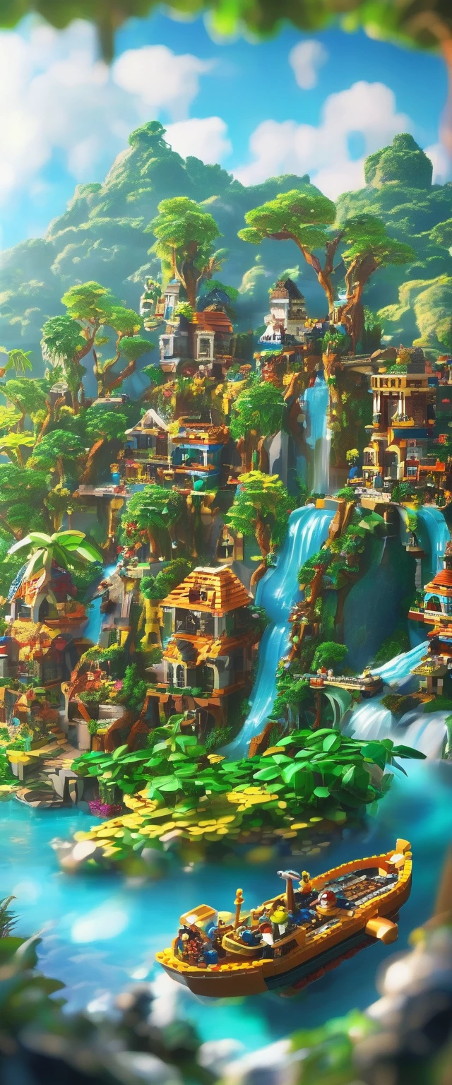 best quality, very good, 16K, ridiculous, Very detailed, Jungle Adventure,Made of Lego, ((Destruction of cities))((A masterpiece full of fantasy elements))), ((best quality)), ((Intricate details))(8K)