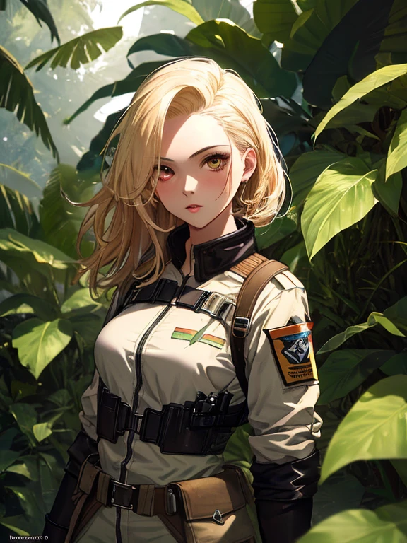 jungle, Amazon, explore, expedition, Soldier, android１８Number, (masterpiece), highest quality, 1girl, uhd, retina, masterpiece, ccurate, anatomically correct, textured skin, super detail, high details, high quality, best quality, highres, 4K