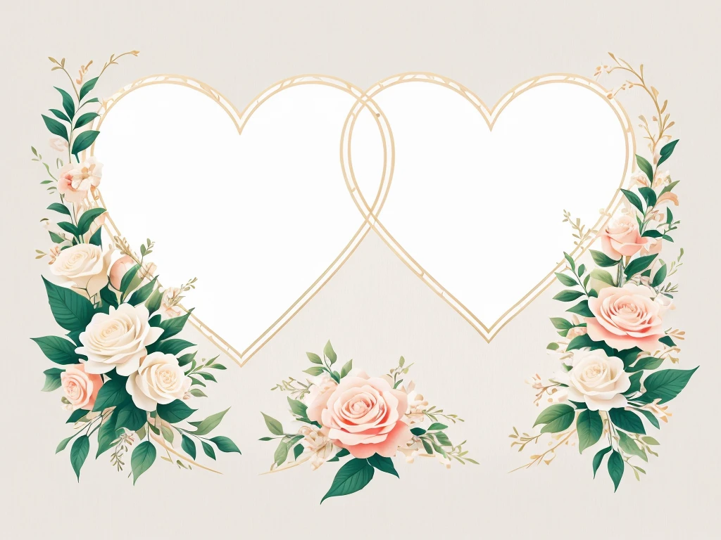 white background, Floral heart shape in delicate light color,