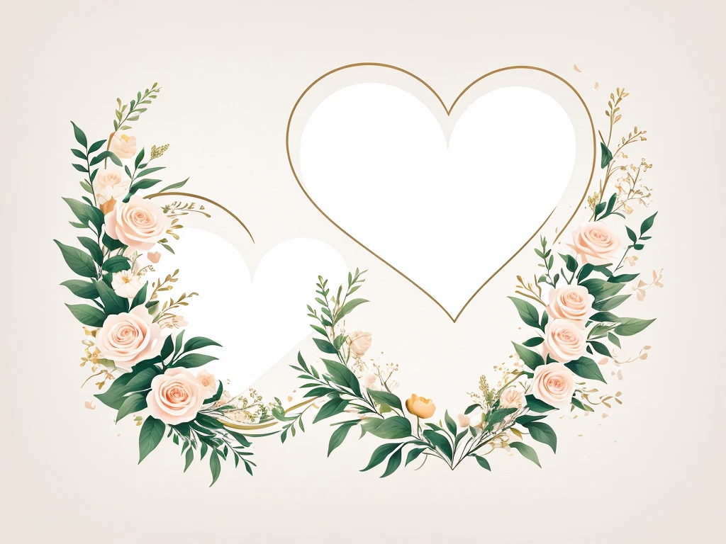 white background, Floral heart shape in delicate light color,