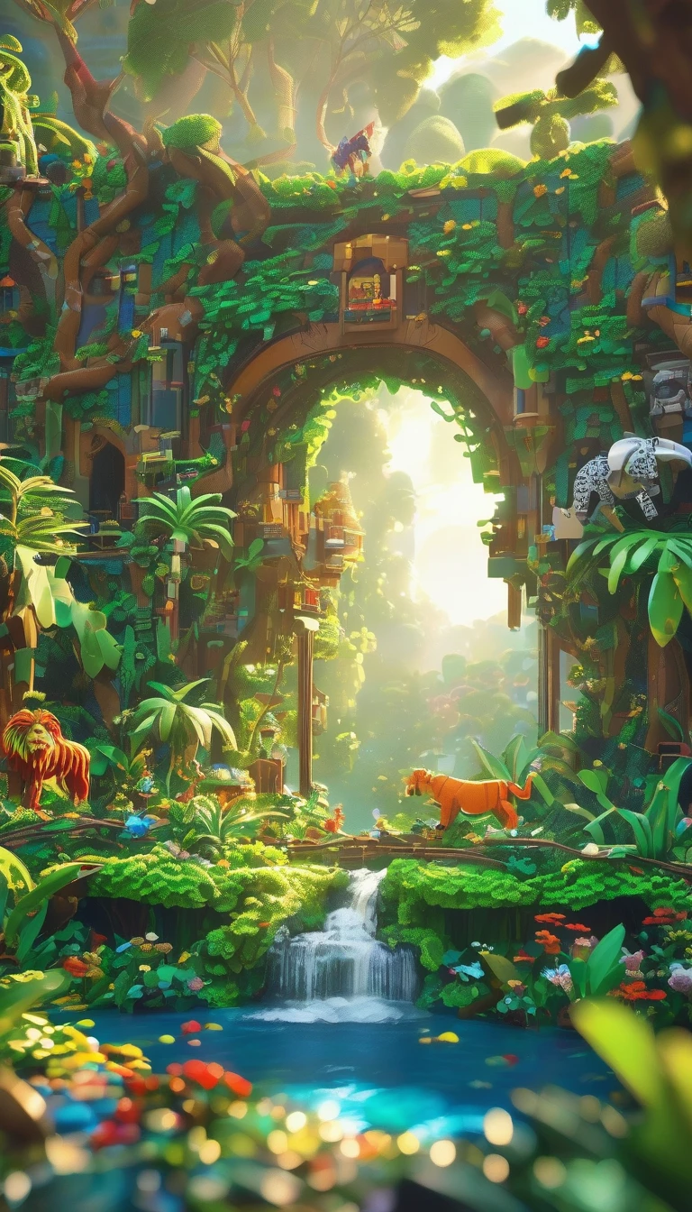 best quality, very good, 16K, ridiculous, Very detailed, Jungle Adventure,Made of Lego, ((Destruction of cities))((A masterpiece full of fantasy elements))), ((best quality)), ((Intricate details))(8K)