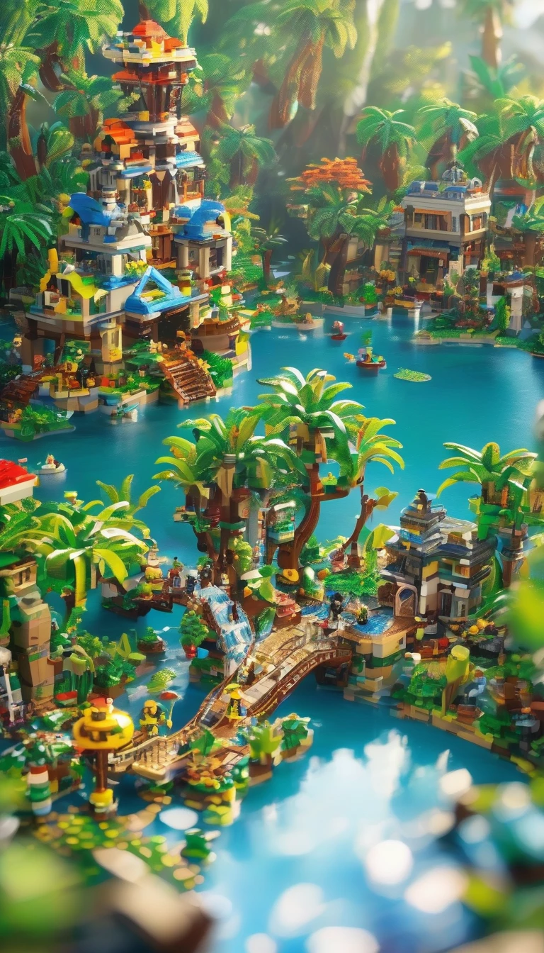 best quality, very good, 16K, ridiculous, Very detailed, Jungle Adventure，Made of Lego, （（Destruction of cities））（（A masterpiece full of fantasy elements）））， （（best quality））， （（Intricate details））（8K）